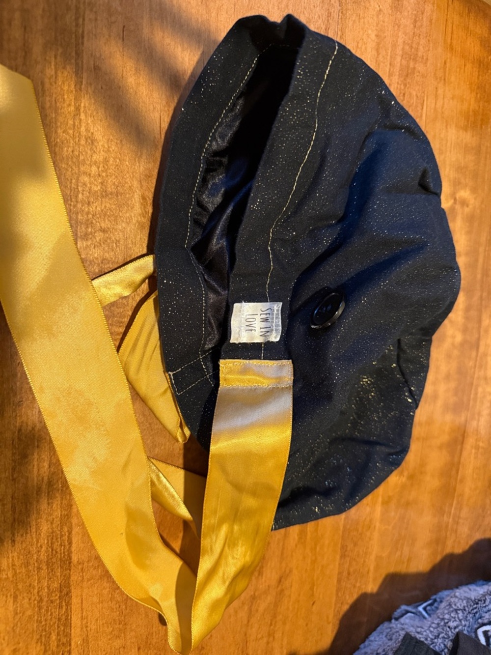 Black Sparkle Scrub Cap with Gold Ties